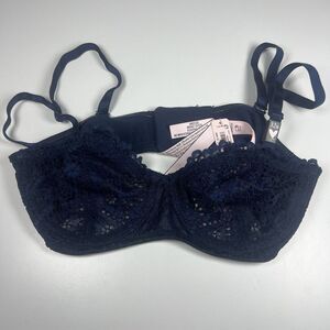 NWT Victoria Secret 32B Navy Blue Unlined Demi Bra Lace Mesh Underwire